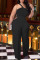 Black Sexy Solid Hollowed Out Split Joint Asymmetrical Asymmetrical Collar Plus Size Jumpsuits