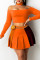 Orange Fashion Casual Solid Split Joint Backless Off the Shoulder Long Sleeve Two Pieces