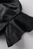 Black Casual Elegant Print Embroidered Patchwork O Neck One Step Skirt Dresses