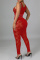 Red Fashion Sexy Solid Patchwork See-through Vests Shrugs O Neck Sleeveless Two Pieces
