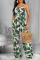 Green Sexy Print Split Joint Strapless Straight Jumpsuits