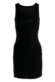 Black Sexy Solid Patchwork U Neck Pencil Skirt Dresses