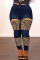 Medium Blue Street Print Leopard Hollowed Out Patchwork High Waist Regular Denim Jeans