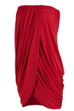 Red Sexy Solid Patchwork Strapless Irregular Dress Plus Size Dresses