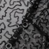 Black Sexy Patchwork See-through Sequins V Neck A Line Plus Size Dresses