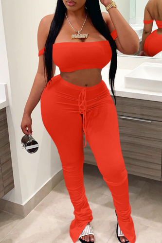 Red Fashion Sexy Solid Backless Strapless Sleeveless Two Pieces