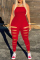 Red Sexy Casual Solid Ripped Backless Strapless Skinny Jumpsuits