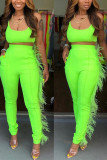 Fluorescent green Sexy Sling Tops Tight Trousers Two-piece Set
