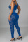 Blue Fashion Sexy Solid Patchwork See-through Vests Shrugs O Neck Sleeveless Two Pieces