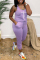Light Purple Fashion Casual Print Basic O Neck Regular Jumpsuits