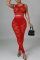 Red Fashion Sexy Solid Patchwork See-through Vests Shrugs O Neck Sleeveless Two Pieces