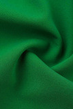 Green Elegant Solid Patchwork Flounce Fold Oblique Collar Pencil Skirt Dresses