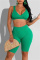 Green Casual Sportswear Solid Basic V Neck Sleeveless Two Pieces