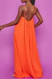 Orange Sexy Casual Solid Patchwork Backless Spaghetti Strap Regular Jumpsuits