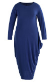 Blue Casual Solid Patchwork Asymmetrical O Neck Irregular Dress Plus Size Dresses