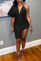 Black Sexy Solid Split Joint Backless Asymmetrical Irregular Dress Dresses
