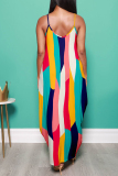Multicolor Fashion Sexy Print Backless Spaghetti Strap Long Dress