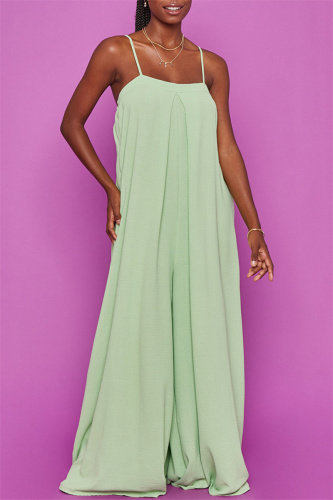 Green Sexy Casual Solid Patchwork Backless Spaghetti Strap Regular Jumpsuits