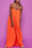 Orange Sexy Casual Solid Patchwork Backless Spaghetti Strap Regular Jumpsuits