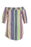 Pink Green Casual Cute Striped Print Off the Shoulder Straight Plus Size Dresses