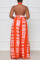 Tangerine Red Sexy Print Patchwork Backless Halter Straight Jumpsuits