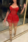Red Fashion Sexy Solid Split Joint See-through Square Collar Sleeveless Two Pieces