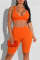 Orange Casual Sportswear Solid Basic V Neck Sleeveless Two Pieces