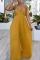 Earth Yellow Sexy Solid Split Joint Halter Straight Jumpsuits