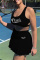 Black Casual Sportswear Letter Print Hollowed Out U Neck Sleeveless Two Pieces
