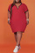 Red Fashion Casual Solid Basic V Neck Plus Size Dresses