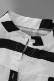 White Fashion Casual Plus Size Striped Print Patchwork V Neck Shirt Dress
