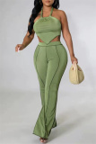 Fruit Green Sexy Casual Solid Bandage Backless Halter Sleeveless Two Pieces