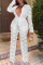 White Casual Solid Lace V Neck Regular Jumpsuits
