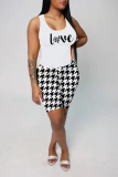 White Casual Print Patchwork Letter U Neck Sleeveless Two Pieces