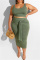 Green Sexy Casual Solid Bandage O Neck Plus Size Two Pieces