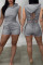 Grey Sexy Solid Patchwork Backless Hooded Collar Sleeveless Two Pieces