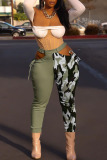 Green Fashion Sexy Print Camouflage Print Hollowed Out Patchwork High Waist Pencil Patchwork Bottoms