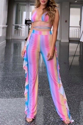 Powder Blue Sexy Mesh Printing Swimsuit Two-piece Set