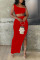 Red Sexy Solid Patchwork Slit Oblique Collar Sleeveless Two Pieces