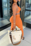 Orange Sexy Casual Solid Vests Pants U Neck Sleeveless Two Pieces