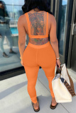 Orange Sexy Casual Solid Vests Pants U Neck Sleeveless Two Pieces