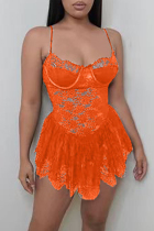 Orange Fashion Sexy Solid See-through Backless Spaghetti Strap Sleeveless Dress
