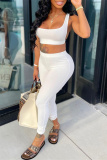 White Sexy Casual Solid Vests Pants U Neck Sleeveless Two Pieces