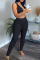 Black Fashion Casual Solid Vests Pants V Neck Sleeveless Two Pieces