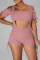 Pink Sexy Solid Patchwork Spaghetti Strap Short Sleeve Two Pieces