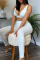 White Fashion Casual Solid Vests Pants V Neck Sleeveless Two Pieces