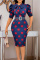Red Fashion Casual Dot Print With Belt O Neck Pencil Skirt Dresses