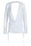 White Sexy Solid See-through Backless Asymmetrical V Neck Long Sleeve Two Pieces