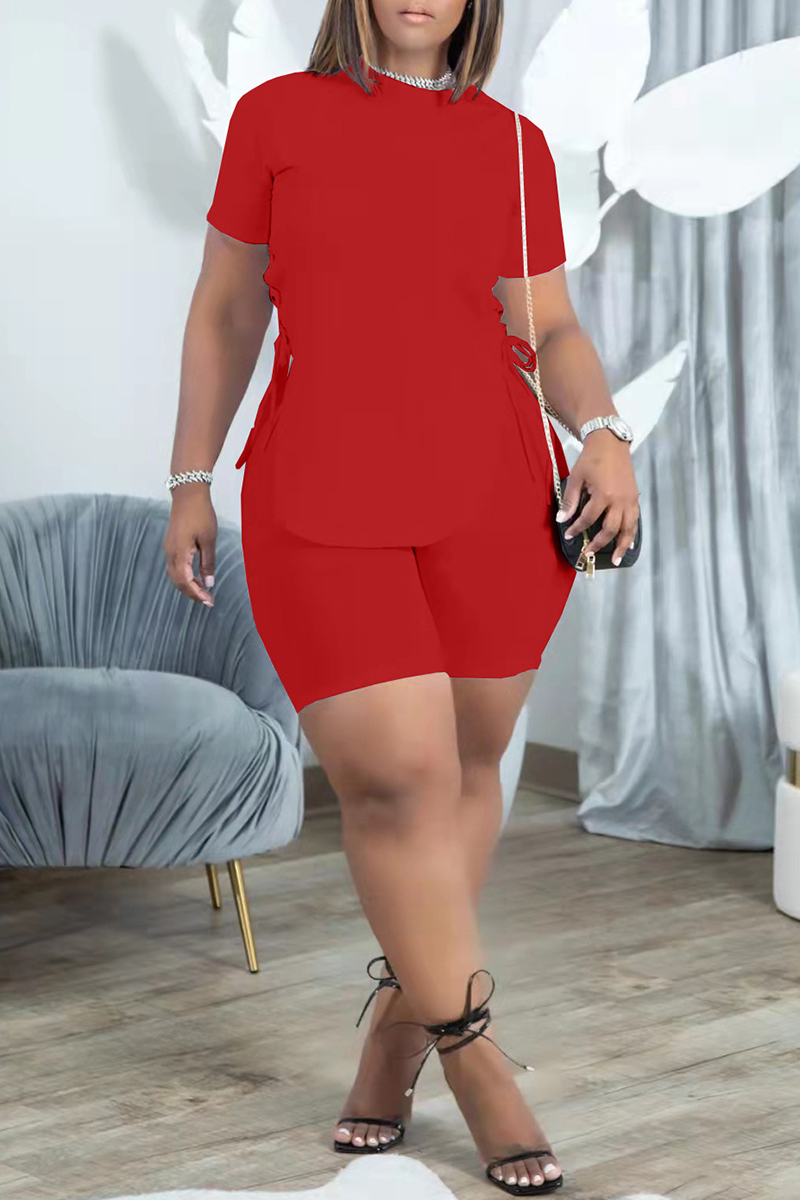 Casual Simplicity Solid Bandage O Neck Tops