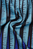 Blue Sexy Print Patchwork V Neck Regular Jumpsuits